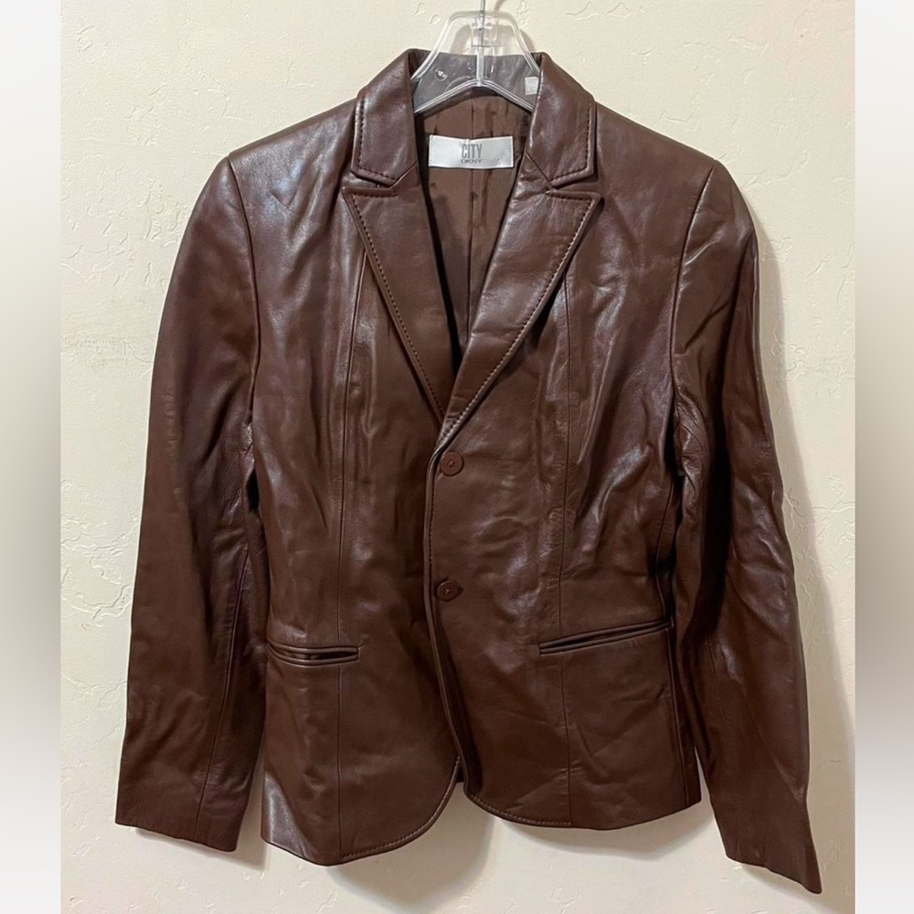 city DKNY brown leather blazer